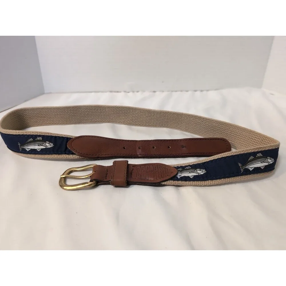 ZEP-PRO MENS CANVAS WOVEN/LEATHER OUTDOORS FISHING BELT MAHI Size 34 USA   BLUE